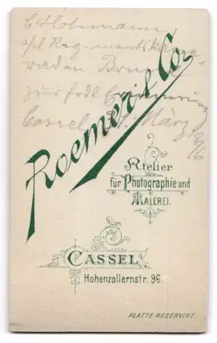 Fotografie Roemer & Co., Cassel, Einjährig-Freiwilliger Uffz. C. Hohmann in Uniform Rgt. 83, 1896