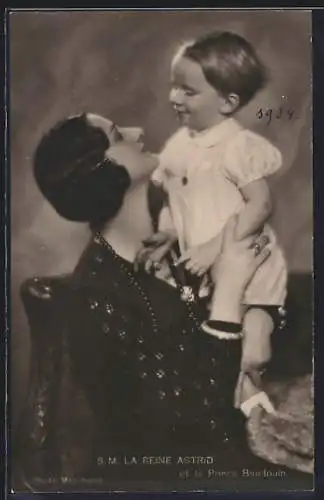 AK SM La Reine Astrid et le Prince Baudouin