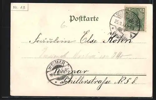 Präge-Lithographie Fächer mit Vergissmeinnicht