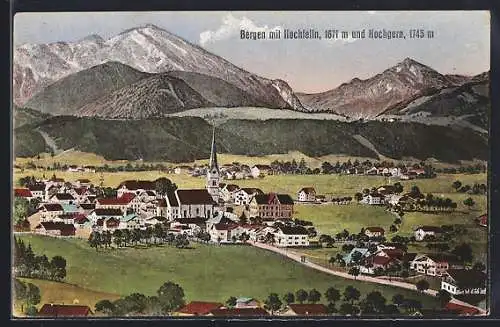AK Bergen / Chiemgau, Ortsansicht mit Hochfelln und Hochgern