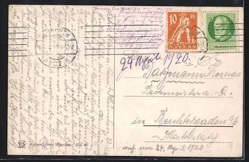 Künstler-AK Charles F. Flower: München, Strassenpartie am Justizgebäude