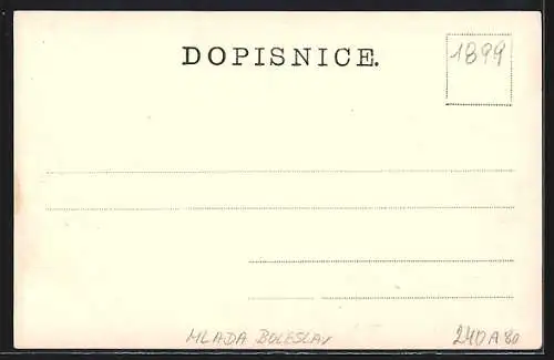 AK Mlada Boleslav, Ortsansicht mit Schornsteinen und grossem Gebäude