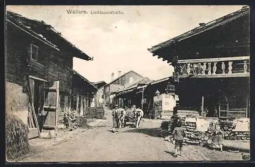 AK Wallern, Lichtauerstrasse und Mann mit Ochsengespann