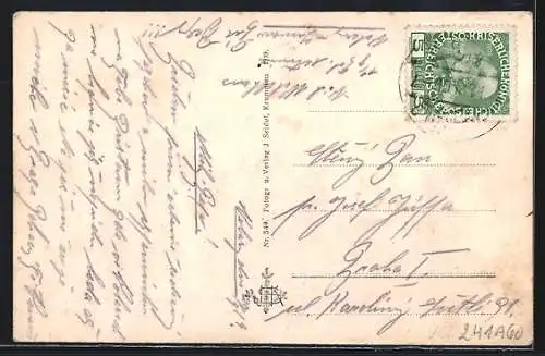 AK Wallern, Lichtauerstrasse und Mann mit Ochsengespann