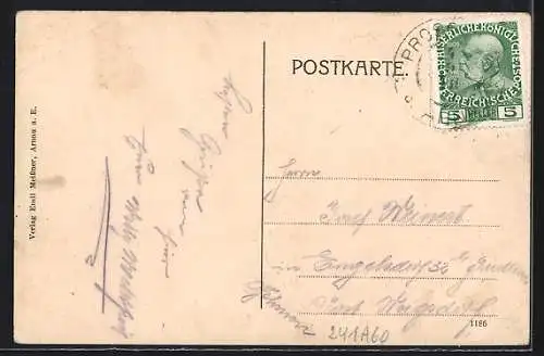 AK Arnau / Hostinne, Bismarckplatz mit Denkmal