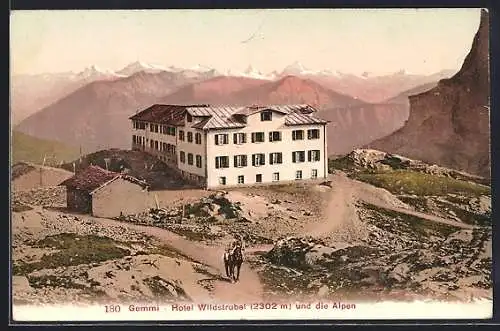 AK Gemmi, Hotel Wildstrubel und die Alpen