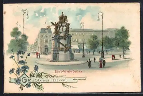 Lithographie Düsseldorf, Kaiser Wilhelm-Denkmal, Perlen
