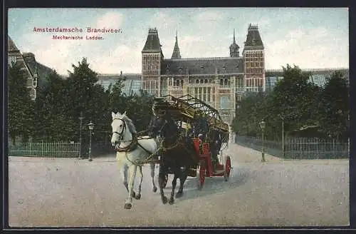 AK Amsterdam, Feuerwehr, Pferde mit Leiterwagen