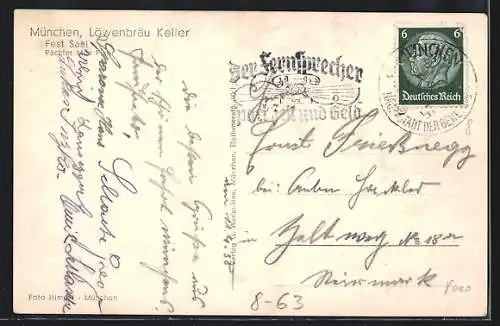 AK München, Festsaal im Restaurant Löwenbräu-Keller