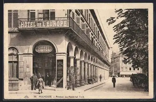 AK Mulhouse, Avenue du Marechal Foch et Hotel de L`Europe