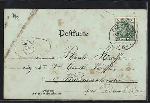 Mondschein-Lithographie Mülhausen i. E., Neue Kaserne, Anlage am Salvatorplatz, Illpartie