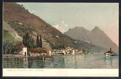 Lithographie Oria-Valsolda, Teilansicht, Lago di Lugano
