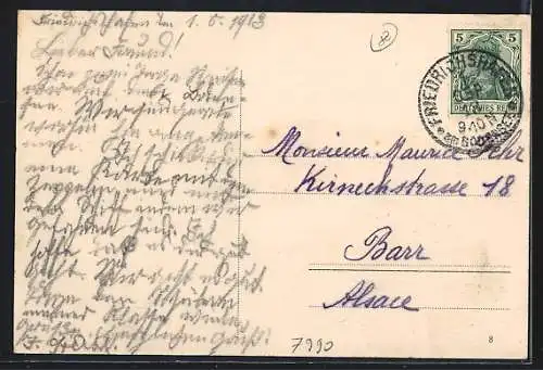 AK Friedrichshafen, Totalansicht mit Zeppelin vom Kgl. Schloss aus
