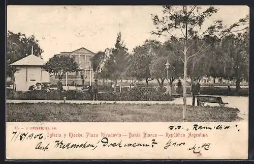 AK Bahia Blanca, Iglesia y Kiosko, Plaza Rivadavia