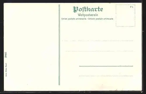 AK Rheinfelden, Brückenpartie mit Floss und Ortspanorama