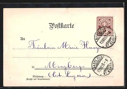 Künstler-AK Basel, Teilansicht mit Kirche