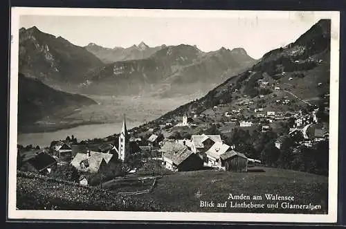 AK Amden am Walensee, Blick auf Lintheberg und Glarneralpen