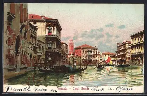 Lithographie Venezia, Canal Grande, Um 1900