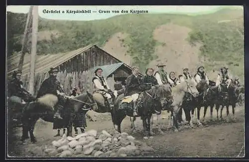 AK Gruss von den Karpathen, Ungarische Reiter