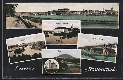 AK Roudnice n. L., Knizecí zámek, Nový most, Námestí