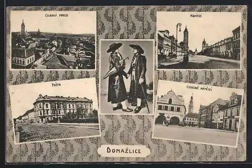 AK Domazlice, Posta, Namesti, Chodske Namesti a Celovy pohled