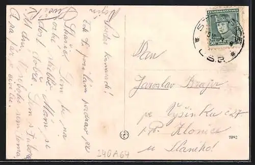 AK Strasice v Brdech, Denkmal, Strassenpartie aus der Vogelschau, Kirche