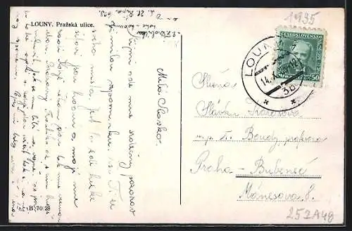 AK Laun / Louny, Strassenpartie im Ort aus der Vogelschau