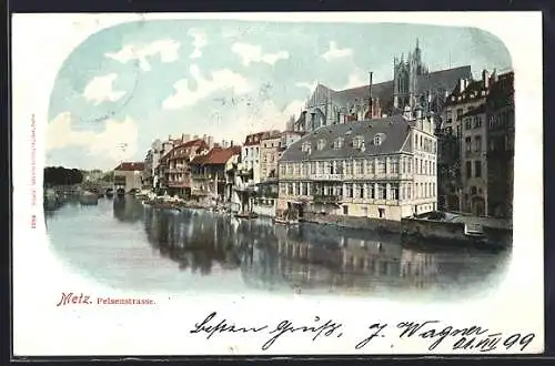 AK Metz, Felsenstrasse, vom Wasser gesehen
