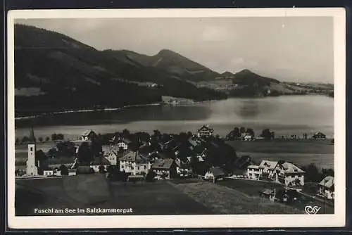 AK Fuschl am See, Teilansicht mit Bergen