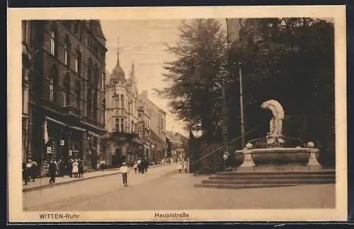 AK Witten /Ruhr, Hauptstrasse mit Denkmal, Geschäften, Turmgebäude
