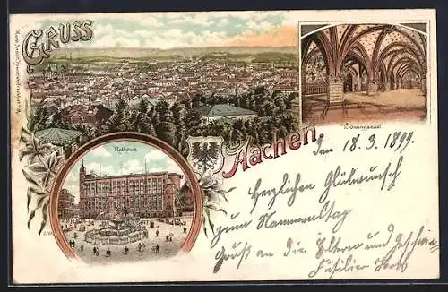 Lithographie Aachen, Rathaus, Krönungssaal, Ortsansicht