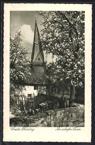 AK Soest / Westf., Partie am schiefen Turm