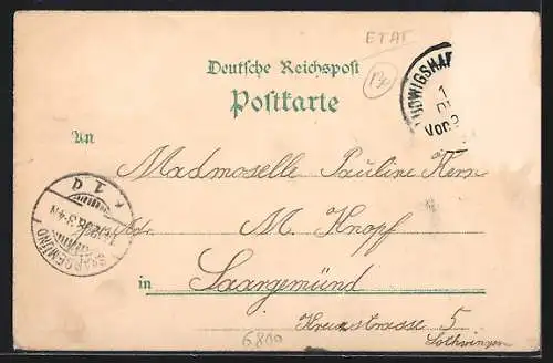 Lithographie Mannheim, Warenhaus S. Wronker & Co., Neckarbrücke, Paradeplatz m. Kaufhaus, Krieger Denkmal