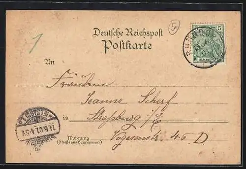 Lithographie Bonn, Rheinbrücke mit Stadtpanorama