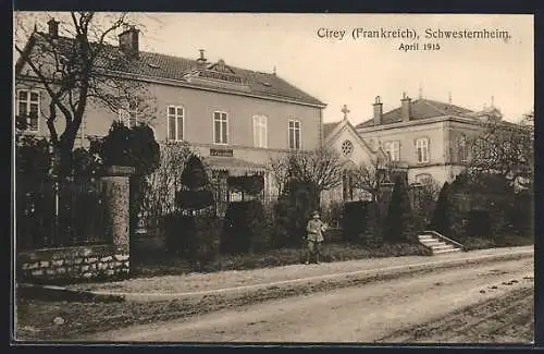 AK Cirey, Strassenpartie am Schwesternheim im April 1915