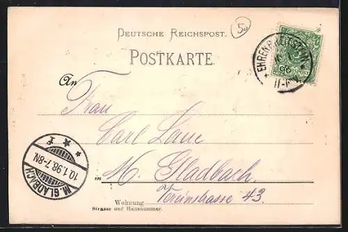Lithographie Koblenz, Panorama u. Kaiser-Wilhelm-Denkmal