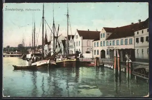 AK Sonderburg, Hafenpartie mit Segelschiffen