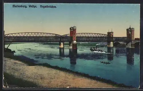 AK Marienburg / Malbork, Nogatbrücke vom Ufer gesehen