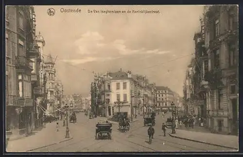 AK Ostende, Boulevard Van Iseghem et rue Royale, Geschäfte