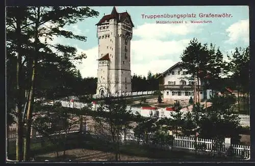 AK Grafenwöhr, Truppenübungsplatz, Militärfront und Wasserturm