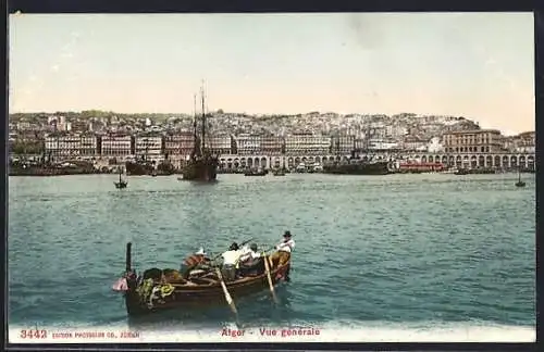 AK Alger, Vue generale, Ruderboot unterwegs mit Stadtpanorama