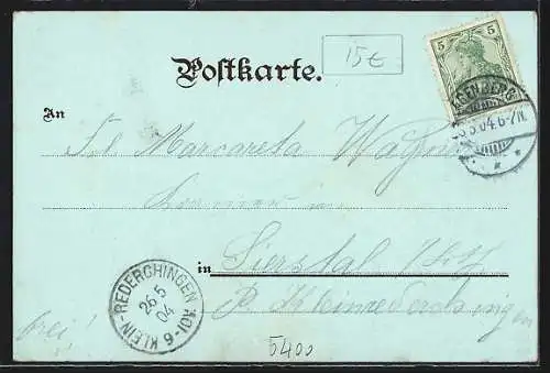 Lithographie Koblenz, Mosel-Brücke, St.Florianskirche, Kaiserin Augusta-Denkmal