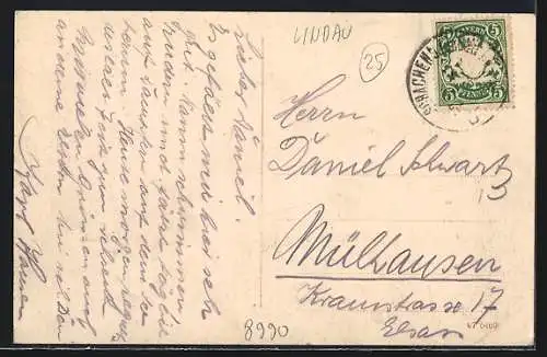 AK Bad Schachen, Gasthaus Villa Strandeck mit Segelbooten