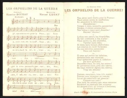 Klapp-AK Les Chansons de France de Maurice Boukay, Les Orphelins de la Guerre