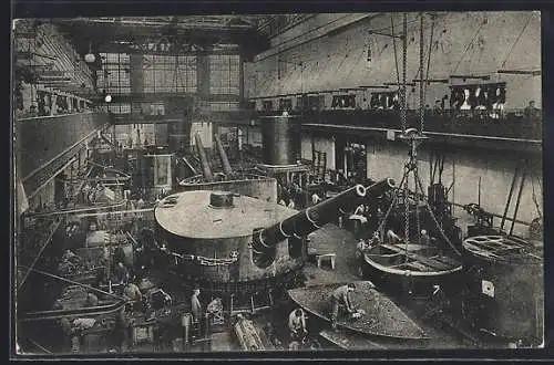 AK Essen, Krupp`sche Gussstahlfabrik, Montage von Schiffs- und Küstenlafetten