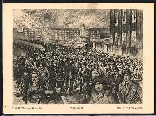 Künstler-AK Berlin-Siemensstadt, Arbeiter nach Werkschluss