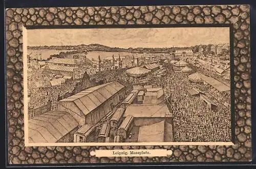 Künstler-AK Leipzig, Blick auf den gefüllten Messeplatz