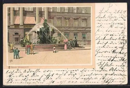 Lithographie Berlin, Begasbrunnen am Schloss
