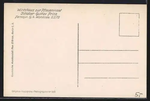 AK Berlin-Wannsee, Wirtshaus zur Pfaueninsel, Inhaber Gustav Prinz