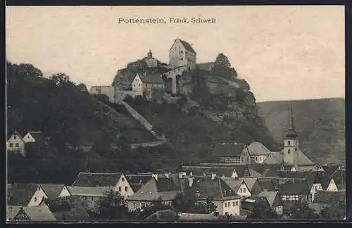 AK Pottenstein, Blick auf die Burgruine Pottenstein